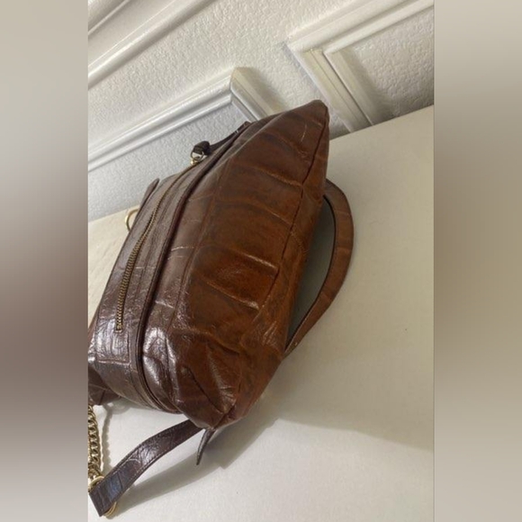 Kate Landry Brown Croc Crossbody Messenger Bag Gold Hardware - Picture 7 of 9